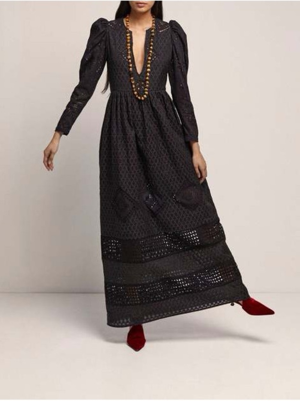 Alix Of Bohemia Winifred Eyelet Maxi Dress Black Long Sleeve Crochet Small